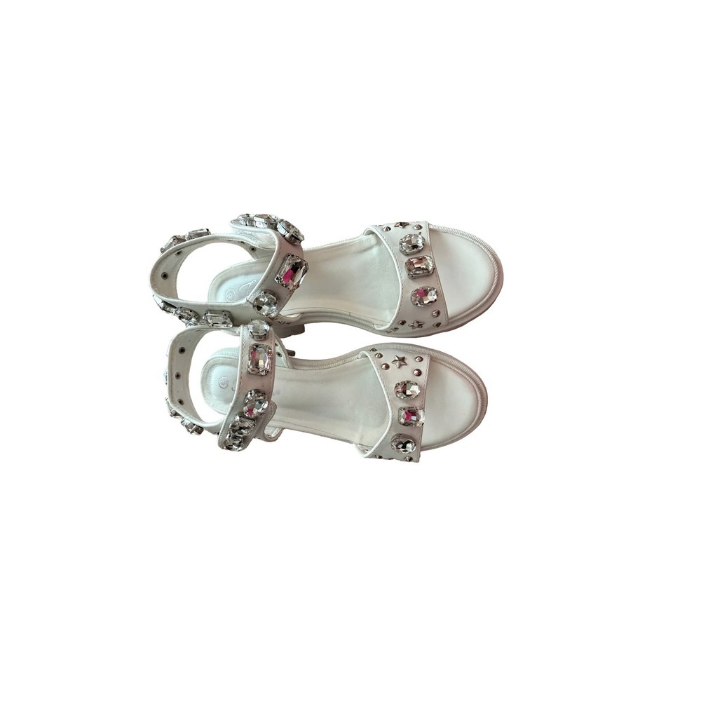 Forever White Rhinestone Star Studded Platform Lug Sole Sandals Womens Size 6 - Picture 5 of 10